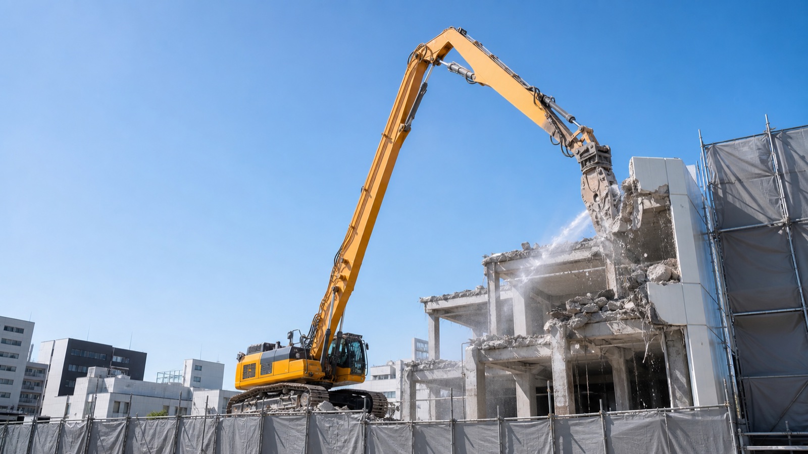 重機で建物を分別解体する現場