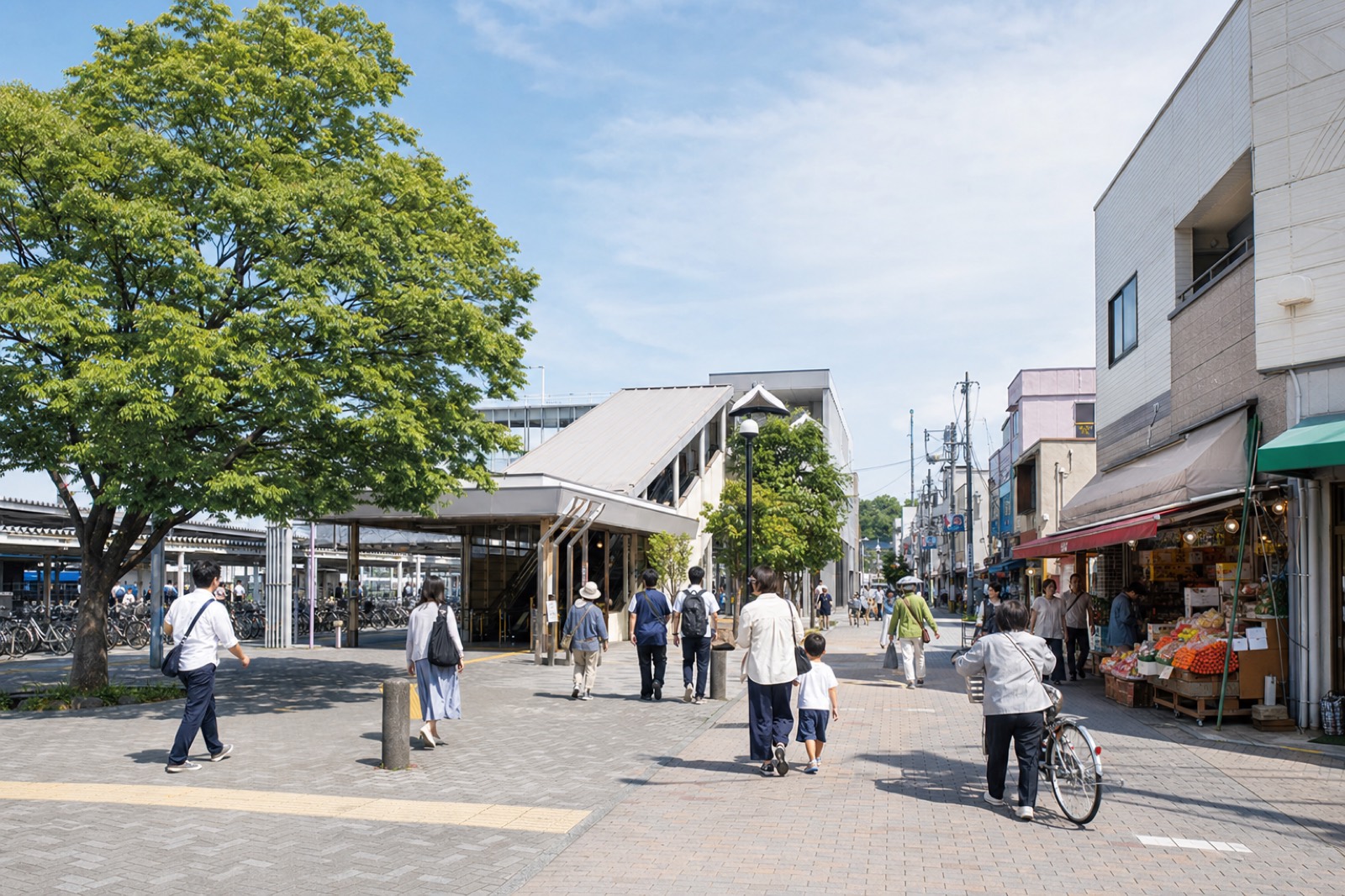 駅前と商店街がある地域の生活風景