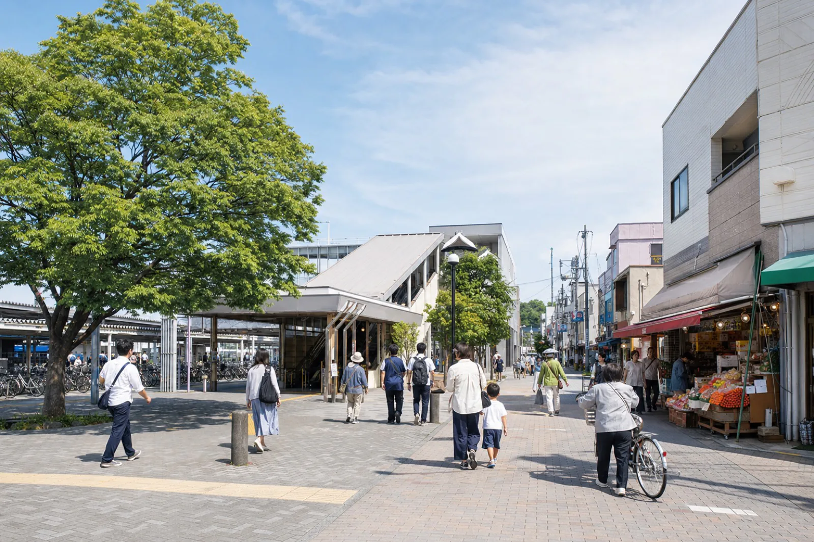 駅前と商店街がある地域の生活風景