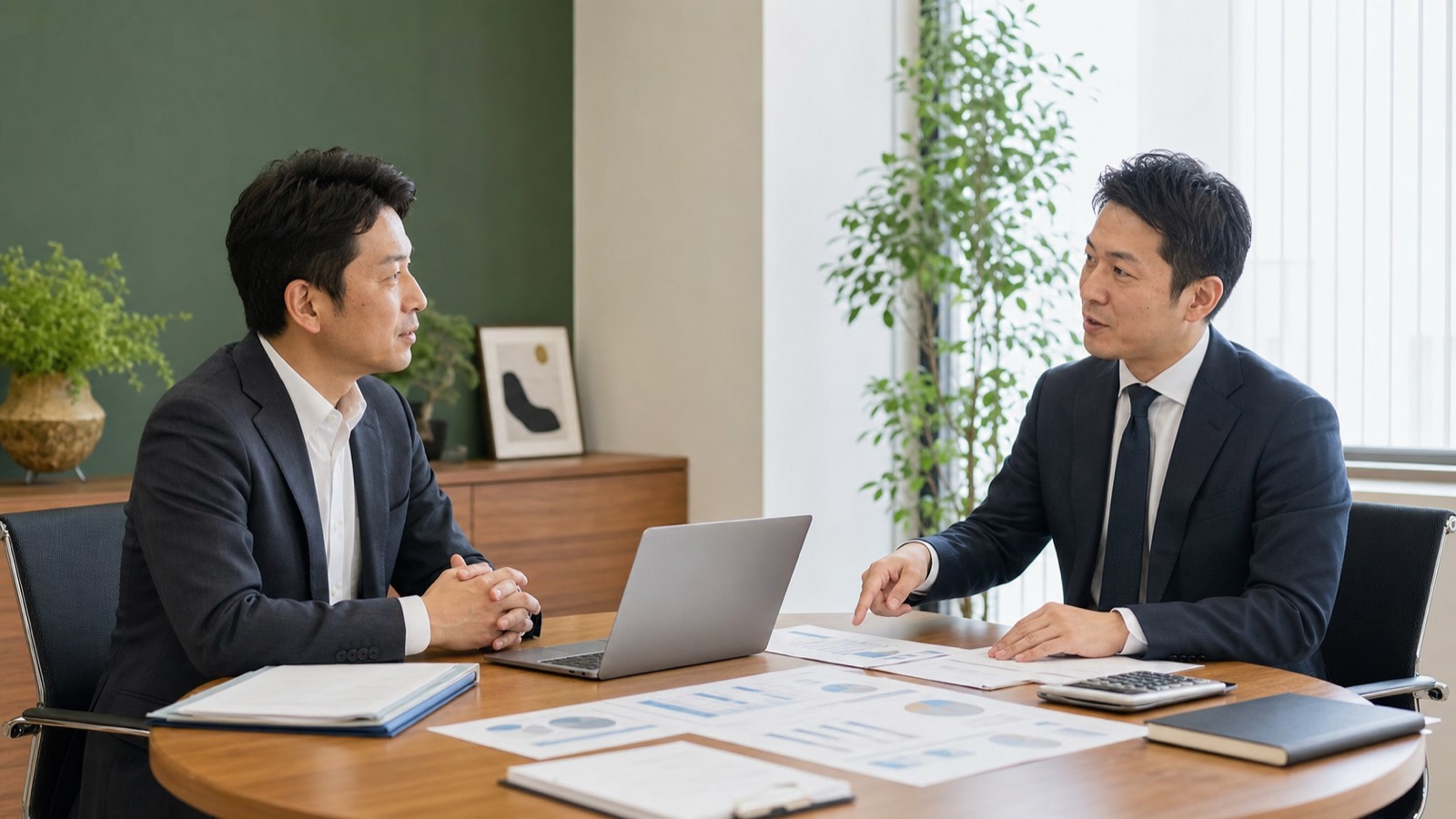 経営者と税理士が面談する打合せ風景