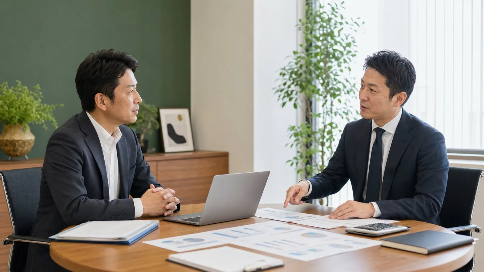 経営者と税理士が面談する打合せ風景